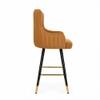 Doe Buck Nolen Upholstered Bar Stool in Brown Colour with Gold Tip Legs