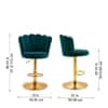 Doe Buck Luxury Teal Velvet Adjustable Bar Stool Chair with Gold Hydraulic Base