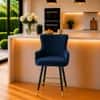 Doe Buck Nolen Upholstered Bar Stool in Blue Colour with Gold Tip Legs