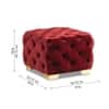 Doe Buck Damira Upholstered Velvet Tufted Ottoman in Maroon Colour with Gold Base