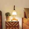 Charles Brown Wooden Table Lamp with White Jute Lampshade