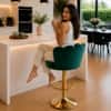 Doe Buck Luxury Teal Velvet Adjustable Bar Stool Chair with Gold Hydraulic Base