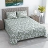 Kira Green Shade Floral 400 TC Cotton Flat Double Queen Size Bedsheet with 2 Pillow Covers – Threads