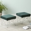 Asansol Sheesham Wood Accent Square Set of 2 Stools     in Green Cotton Velvet Upholstery