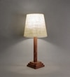 Babel Wooden Table Lamp with Brown Base and Premium White Fabric Lampshade