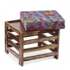 Houston Sheesham Wood Stool with Bird Print Grey Kantha Cushion