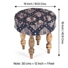Roswell Sheesham Wood Parisian Round Set of 2 Stools in Blue Jacquard Work Fabric Upholstery