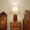 Stella Brown Wooden Table Lamp with White Fabric Lampshade