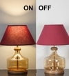 Alexandro Amber Lustere Glass And Wood Table Lamp With Maroon Cotton Shade