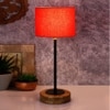 Vance Orange Fabric Shade Table Lamp with Natural Wood & Iron Base