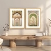 Mughal Jharokha Set of 2 Framed Posters Peacock Floral Art 45x60 cm