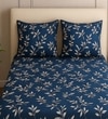 Fara Blue Floral 250 TC Glaze Cotton Fitted Queen Size Bedsheet with 2 Pillow Covers – Threads
