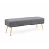 Doe Buck Upholstered Bench in Grey Colour with Channel Stitching and Gold Legs