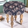 Roswell Sheesham Wood Parisian Round Stool in Blue Jacquard Work Fabric Upholstery
