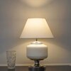 RAMZI Chrome Finish Metal And Frosted White Glass Table Lamp With White Cotton Shade