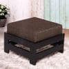 Kumkum Sheesham Wood Foot Stool in Dark Walnut Finish with Jute Brown Cushion