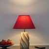 BURFORD Small Distress White Finish  Wood Table Lamp With Maroon Cotton Shade
