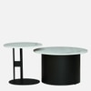 Metalwork Round Metal Nesting Coffee Table Set Black Finish White Porcelain Top Set Of 2