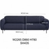 Scandinavian Mira Three Seater Sofa Blue Matte Finish