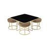 Benton Nesting Black Glass Coffee Table Set With 4 Stools In Gold Finish