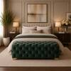 Doe Buck Velvet Tufted Bench in Green Colour with Gold Base