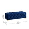 Doe Buck Velvet Tufted Bench in Blue Colour with Gold Base