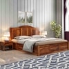 Sniu Solid Wood Queen  Size Upholstered Bed Without Storage (Teak Finish)