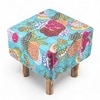 Verona Solid Wood Pouf Stool in Floral Print Green Kantha Fabric