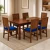 Globally Indian Aurelie Solid Sheesham Wood 6 Seater Dining Table Set 6 Chairs Navy Blue