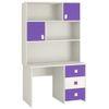 Flora Kids Study Desk cum Bookshelf with Shuttered Cabinets Open Shelves and Drawers in Ivory Lavender Purple Colour