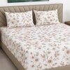 Cream Floral 400 TC Cotton Fitted Queen Bed Size Bedsheet With 2 Pilllow Covers  Threads