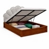 Pankhuri Solid Wood Queen Size Upholstered Bed With Hydraulic Storage (Provincial Teak Finish, Grey Colour)