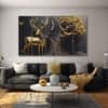 The Castle Decor Golden Deer Wall Art Framed Painting 27x48 Inch (Style 1)