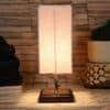 Eloise Grey cotton table lamp with Square Brown Wood Base