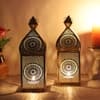 Hanging Etching Square Lantern Set Of 2 In Gold Colour