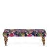 Cairo Sheesham Wood Mid Century Seater Bench Set  2 Stools In Fruit Print Blue Kantha