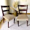 Newport wood Dining Chair in Beige Mossy Fabric Cushioning with DARK WALNUT FINISH