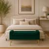 Doe Buck Upholstered Storage Bench in Green Colour with Gold Legs