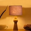 Devansh Grey Cotton Table Lamp With  Wood Natural Base (7X18.25 Inches)-7
