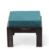 Blane Sheesham Wood Coffee Table With 4 Stools Set In Mahogany Finish & Turquoise Sea Velvet Fabric Cushions
