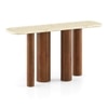Enzo Travertine Marble and Solid Wood Console Table in Amber Walnut finish