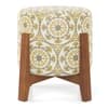 Nicole Stool In Amber Walnut Finish With Yellow Suzani Jacquard Colour
