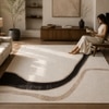Handmade Natural Wool Area Rug Abstract Flow Ivory 9 x 12 Feet Carpet