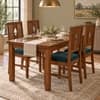 Globally Indian Ratna Solid Sheesham Wood 4 Seater Dining Table Set 4 Chairs Teal Green