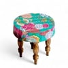 Bestone Sheesham Wood Mid Century 3+1+1 Seater Bench Set With 2 Stools In Sea Green Fruit Print Kantha