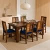 Globally Indian Valerie Solid Sheesham Wood 6 Seater Dining Table Set 6 Chairs Navy Blue