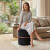 Doe Buck Gracy Velvet Round Ottoman in Black Colour with Gold Band