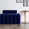 Wooden Twist Veylo Modern Line Design Bench with Round Back Pillow in Blue Colour