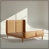 Valerio Duo-Panel Luxe King Size Bed in Camel Brown colour Velvet with Oak wood Frame