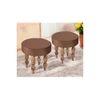 Roswell Sheesham Wood   Round Set of 2 Stools in Taupe Brown Velvet Upholstery